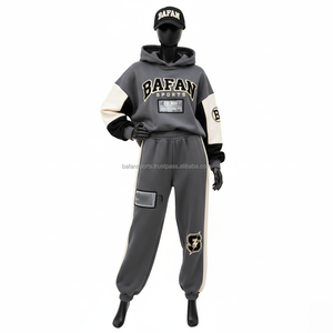 Haute qualité 320 GSM femmes deux pièces survêtement chaud polaire tissu gris Beige panneaux Logo personnalisé brodé survêtements grande taille - Product Image 1