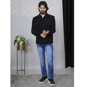 Blazer pour homme en viscose noire à double boutonnage, coupe moderne, élégant, disponible en gros - Product Image 1