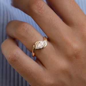 Marquise Lab Grown Diamond Bezel <b>Set</b> Engagement <b>Ring</b> 14K <b>Gold</b> IGI Certified Sustainable Lab Created Solitaire Jewelry - Product Image 2