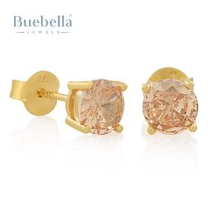 Gran oferta, pendientes de tuerca de plata 925 chapados en oro blanco de 14 quilates para mujer, Diamante de corte brillante champán, elegante y elegante - Product Image 1