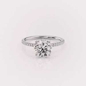 Bague de fiançailles en diamant de laboratoire rond certifié IGI, or rose/blanc et jaune 14 carats, pavée de diamants, pour femme - Product Image 1