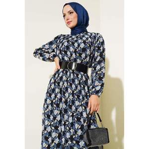 Vestido de gasa plisado con cinturón índigo - Product Image 4