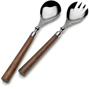 Ensemble de serveurs à salade en acier inoxydable avec manche en résine marron, poli argenté, pour la maison et la table de mariage - Product Image 2