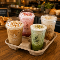 Plateaux porte-gobelets personnalisés AT PACK pour 4 boissons, porte-gobelets en pulpe écologiques pour boissons à emporter, cafés, bars à jus