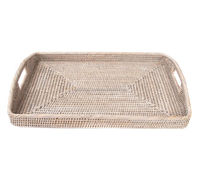 Plateaux de service rectangulaires pliables multifonctionnels en rotin naturel Galaximex, style campagnard, accessoires de cuisine, rangement