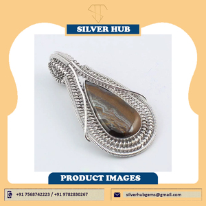 Pendentif fait main en argent sterling 925 avec œil de tigre en fil métallique, le plus tendance de 2026, pour fournisseur en gros, vente en gros, ODM, OEM, bijoux - Product Image 4