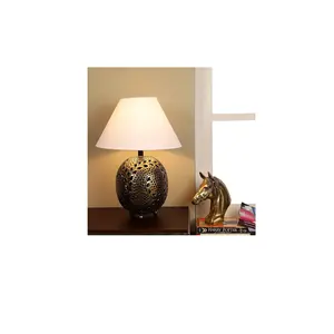 Home Luxe Decor Reliëf Lamp Voor Bijzettafel Antiek Zilveren Afwerking Binnenverlichting Tafellamp 12 Inch