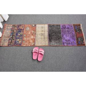 Vintage 1.5 X 4.6ft Beige Turc Laine Tapis À La Main Classique Grande Zone Abstrait Patchwork Motif Latex pour Couloir Chambre Décor - Product Image 5