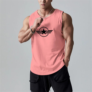 Camiseta sin mangas de mezcla de algodón informal para hombre, camiseta con costilla muscular de corte cuadrado con estampado personalizado sin mangas, diseño deportivo - Product Image 3