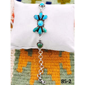 Southwest Style Emerald Valley & White Water <b>Bracelet</b> Handmade with Turquoise and Sterling Silver Flower Pattern - Product Image 1