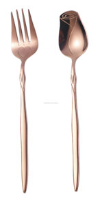 Rainbow Color 5 Rose Spoon and 5 Heart Engraved Fork <b>Flatware</b> <b>Set</b> For any Occasion (Pack of 10) - Product Image 6
