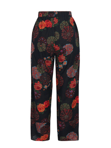 Pantalon en lin de coton à imprimé floral grande taille pour femme avec taille élastique pantalon ample à la cheville pour un usage décontracté en hiver - Product Image 2