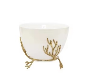 <b>White</b> Metal Coated Chocolate <b>Bowl</b> With Gold Stand Premium Quality Handmade Sweet <b>Bowl</b> Classic Stylish New Chocolate <b>Bowl</b> - Product Image 1