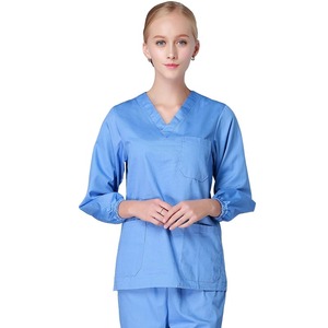 เครื่องแบบการพยาบาลสำหรับผู้ชายและผู้หญิงเสื้อคอวีแขนสั้นเสื้อขัดผิวด้วยกระเป๋าหลวมเสื้อใส่ทำงาน unisex เสื้อเครื่องแบบ - Product Image 5