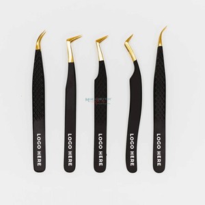 Pinzas profesionales de pestañas con acabado de Plasma negro de acero inoxidable, volumen ruso, flaco, fibra de pestañas de aislamiento curvo de 90 grados - Product Image 4