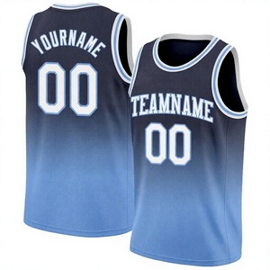 Maillot de basket personnalisé avec nom d'équipe, sublimation, maille respirante, dégradé bleu, col rond, sans manches, unisexe, adulte - Product Image 1
