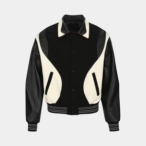 Veste de baseball personnalisée de qualité supérieure, veste coupe-vent élégante en patchwork, vestes de moto avec manches en cuir - Product Image 4