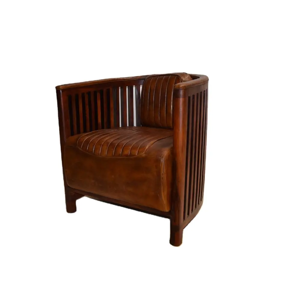 Sofá de un solo asiento ajustado de cuero con diseño Chesterfield para el hogar Vintage más vendido para sala de estar y hoteles