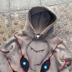Men's Long Sleeve Gothic Punk Eye Pattern <b>Hoodie</b> Top New <b>Y2K</b> Retro Streetwear with Patchwork Solid Design Winter Sweatshirt - Product Image 2