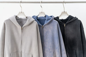 Sweats à capuche de haute qualité lavé à l'acide fermeture éclair au soleil délavé pull en éponge français personnalisé pour hommes à capuche pour unisexe - Product Image 4