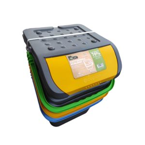 Juego de 3 Contenedores de Basura Ecoplast de Colores Surtidos, Capacidad de 35L, Amarillo/Verde/Azul, 38 x 36.5 x 45 cm, Plástico Reciclado, Uso Interior/Exterior - Product Image 1