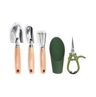 Set Peralatan Kebun Modern dari Bahan Komposit Baja Karbon Tinggi SK5 dengan Gagang Kayu Karet untuk Bunga/Tanaman Hijau