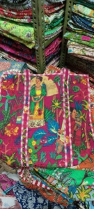 À volants matelassé coton grand sac fourre-tout écologique durable robuste épicerie à la main Vintage bloc imprimé Boho - Product Image 2