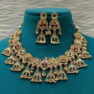 Classy Premium Quality <b>Gold</b> Plated Traditional Look Necklace <b>Set</b> With <b>Earrings</b> Wedding Wear jewelry Collection For Women - Product Image 1