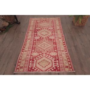 Vintage Accent Rug, 3.3x6.1 ft Turkish Rug, <b>Red</b> <b>Wool</b> Rug - Product Image 1