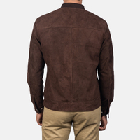 Veste en cuir suédé pour homme de haute qualité, sur mesure, avec col montant, logo frontal, style vintage, imperméable et écologique, vente en gros