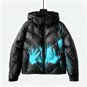 Chaqueta de Plumón Gruesa de Invierno con Capucha, Resistente al Viento, con Estampado de Tinta Termo crómica de Estilo Vintage Personalizado OEM - Product Image 2