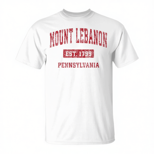 Camiseta Deportiva Vintage Premium Promocional Roja con Diseño Desi, Montaña de Líbano, Pensilvania, Mercado Objetivo Pensilvania - Product Image 2