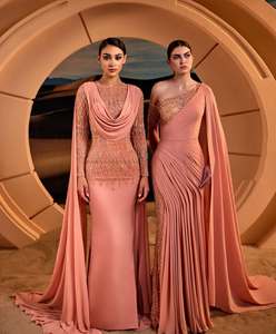 Robe de soirée longue élégante et vintage en satin à manches courtes, coupe droite, avec dentelle en tulle, antistatique, de luxe et raffinée - Product Image 1