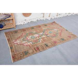 Vintage Turkish Area Rug 3,8x6,4 ft, <b>Brown</b> <b>Wool</b> Rug - Product Image 4