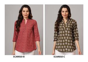 Top ligero étnico de algodón rayón Kurti para mujer mezcla perfecta indo-occidental para moda de verano y pedidos de exportación globales - Product Image 2