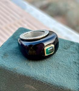 แหวนแกะสลักด้วยมือทำจากเงินโอนิกซ์สีดำธรรมชาติ925สเตอร์ลิงพร้อมพลอยควอตซ์มรกตแหวนคำแถลงของขวัญพิเศษ - Product Image 4