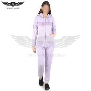 Survêtement de salon en coton de la plus haute qualité pour femmes Tenue décontractée confortable en couleur violette Sweat à capuche zippé et pantalon de survêtement - Product Image 2