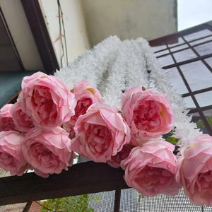 พวงมาลัยดอกมะลิประดิษฐ์พร้อมดอกโบตั๋นสีชมพูขนาดใหญ่สำหรับตกแต่งบ้านฉากหลังงานแต่งงานแบบอินเดียตกแต่งงานปาร์ตี้ของขวัญ - Product Image 1