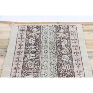 Turkish Runner Rug 2.6x6.6 ft, Vintage Patchwork <b>Brown</b> Floral <b>Wool</b> Rug - Product Image 4