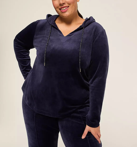 Stylish Ladies <b>Plus</b> <b>Size</b> <b>Velour</b> <b>Tracksuit</b> Elegant V Neck Top With Elastic Waist Pants Breathable Fabrics Fashion Hoodie Set - Product Image 3