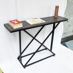 Modern Luxury <b>Console</b> Table Brown Wood Top with Powder-Coated Iron Frame Industrial Design for Villas-CST005 Decorative Shelf - Product Image 5