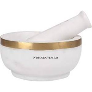 White <b>Color</b> Marble Made Round Shape Mortar And Pestle Herb And Spices Grinder Kitchenware Tools From India In Impressive Price - Product Image 1