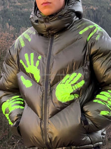 Customised Men Heat Reactive <b>Slim</b> <b>Fit</b> Waterproof Puffer <b>Jacket</b> with Stand Collar Front Logo Colour Shifts Exposed Heat Water - Product Image 2