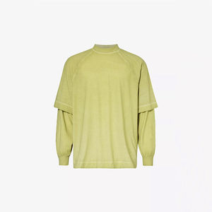 เสื้อแขนสองชั้นสำหรับผู้ชาย, เสื้อหลวมโอเวอร์ไซส์ผ้าฝ้ายสีล้วนแขนยาว - Product Image 1