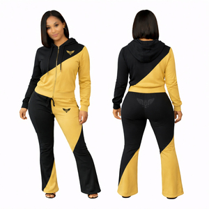 Conjunto Deportivo de Chándal con Bloques de Color Personalizados, Sudadera con Cremallera para Mujer, Pantalones Deportivos Acampanados - Product Image 5