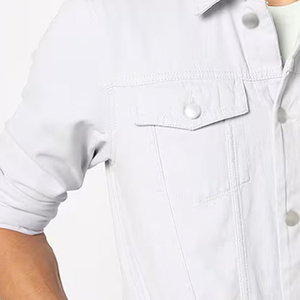 Veste en jean pour homme sur mesure OEM, effet délavé, denim blanc, coton, coupe ample, vintage, denim délavé, 2025 - Product Image 4