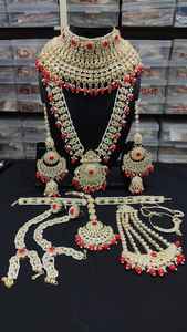 Indien traditionnel et à la mode plaqué or Designer Antique complet bijoux de mariée collier ensemble avec MaangTikka pour fille et femme - Product Image 4