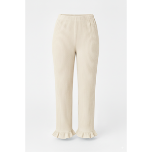 Pantalones de Pierna Ancha de Punto Acanalado para Mujer, Estilo Vintage, Invierno, Transpirables, Resistentes al Viento, Ecológicos, con Dobladillo de Lechuga, Cintura Elástica, Suaves y Casuales - Product Image 1