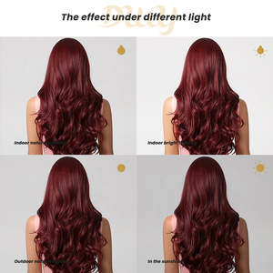 Victoria-DWY Burgundy Curly Synthetic <b>Wig</b> with Light <b>Brown</b> Lace Front Middle Part - Product Image 5