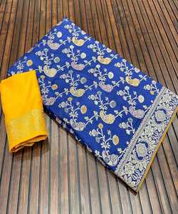 Pieza de blusa Sari de diseñador indio para mujer en naranja, ropa de fiesta, flor de seda de red bordada con perla, rayón de gasa hecho a mano - Product Image 1